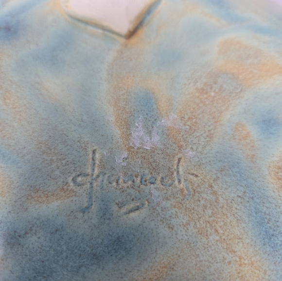 Coastal Ceramic Art Piece Plate in Teal and Tan Stamped Starfish & Sea Shells - Picture 7 of 11